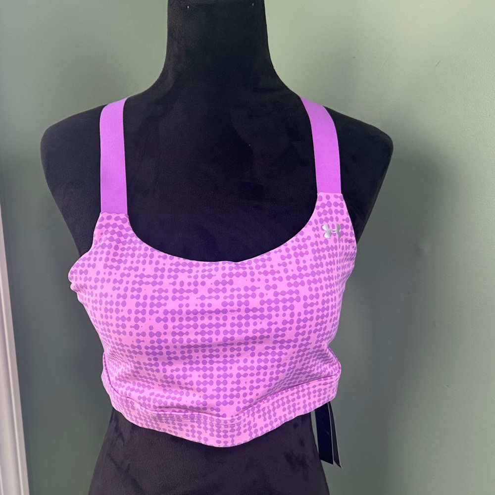 NWT Under Armour Lavender Polka Dot Sports Bra XL